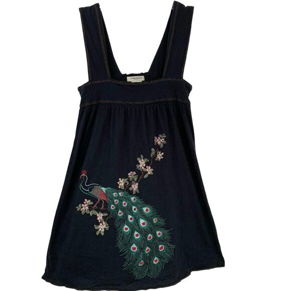 Vertigo Paris Tops - Vertigo Paris Boho Fairy Casual Babydoll Embroidery Floral Black Tank Top Small